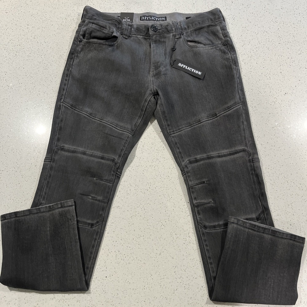 New Affliction Gage Jeans Size 34/34 Mens Black Moto Denim Grunge NWT